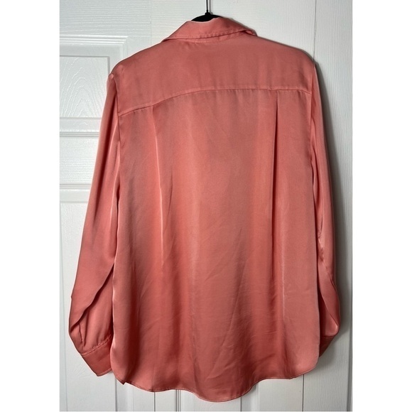 H&M Coral Pink Satin Button Down Flowy Sheen Hi Low Hem Blouse Size Medium - Picture 6 of 6